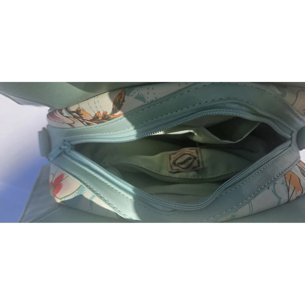 Banned Retro Floral Bamboo Handle Satchel Mint Green Vintage Style Crossbody Bag - Picture 5 of 16